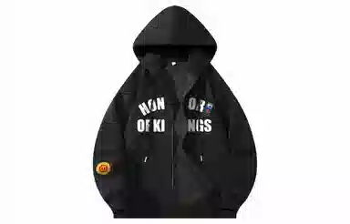 王者荣耀 美式复古创意字母涂鸦设计简约休闲宽松多巴胺连帽夹克外套 男女同款