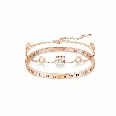 饰伴 小众精致罗马数字镶锆一对 小蛮腰轻奢气质百搭高级风叠戴好运镯子 合金 手镯 女款