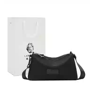 老人头 通勤时尚休闲百搭简约潮流 织物 单肩斜挎包 常规 女款 黑色