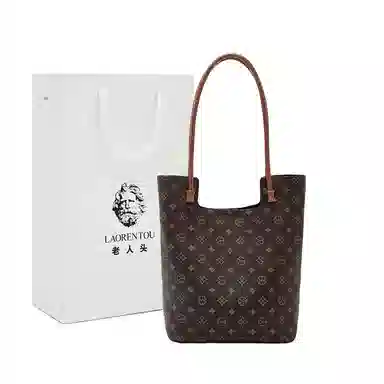 老人头 百搭 合成革 托特包单肩包 女款 咖啡色