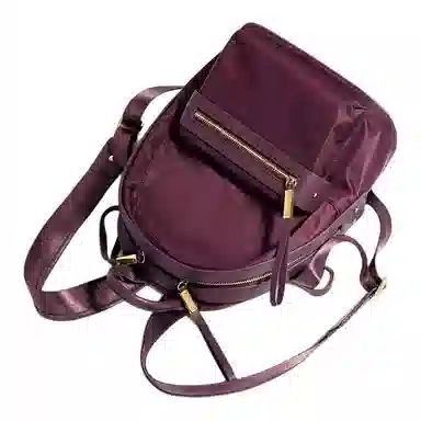 恒源祥 学院风电脑包香风可爱百搭小众高级质感学生简约真皮书包通勤轻便休闲旅行背包 牛皮拼尼龙 双肩包 女款 酒红/黑色