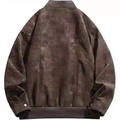 欧迪芬 复古做旧机车简约休闲宽松金属拉链皮衣 男女同款