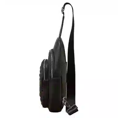 老人头 休闲简约通勤百搭 头层牛皮 胸包 男款 黑色