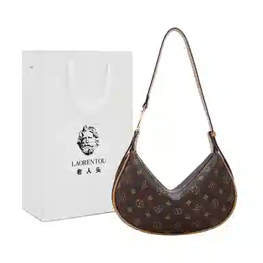 老人头 经典时尚百搭通勤老花饺子包 合成革 斜挎单肩包 常规 女款 咖色