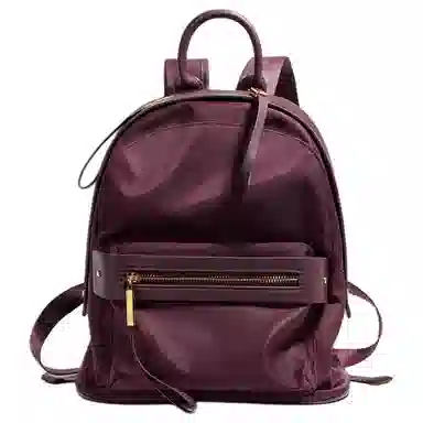 恒源祥 学院风电脑包香风可爱百搭小众高级质感学生简约真皮书包通勤轻便休闲旅行背包 牛皮拼尼龙 双肩包 女款 酒红/黑色