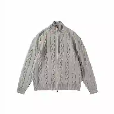 我是大卫 拉链半高领麻花纹纯色舒适宽松百搭长袖针织衫 男女同款