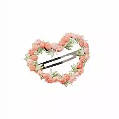蒙妮 刺绣爱心花朵 布料 合金 发夹 男女同款情侣款