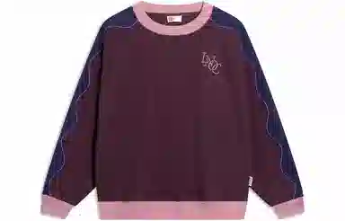 中国李宁 字母刺绣罗纹拼色宽松套头卫衣 男女同款 酱紫色