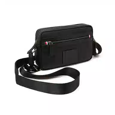 老人头 小众设计休闲百搭通勤 牛皮拼合成革 斜挎包 男款 黑色