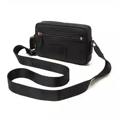 老人头 小众设计休闲百搭通勤 牛皮拼合成革 斜挎包 男款 黑色