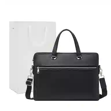 老人头 时尚商务通勤大容量斜挎包 头层牛皮 公文包 男款 黑色