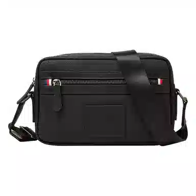 老人头 小众设计休闲百搭通勤 牛皮拼合成革 斜挎包 男款 黑色