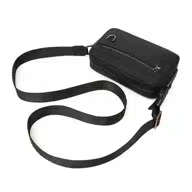 老人头 小众设计休闲百搭通勤 牛皮拼合成革 斜挎包 男款 黑色