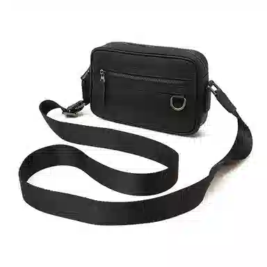 老人头 小众设计休闲百搭通勤 牛皮拼合成革 斜挎包 男款 黑色