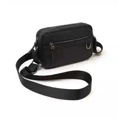 老人头 小众设计休闲百搭通勤 牛皮拼合成革 斜挎包 男款 黑色