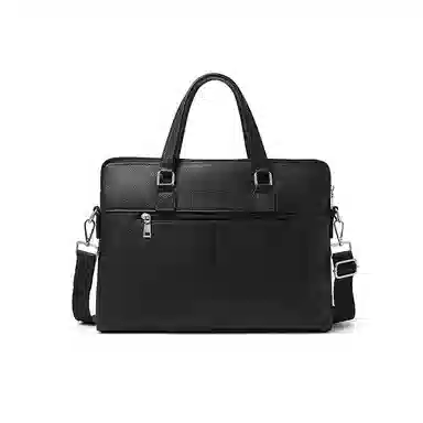 老人头 时尚商务通勤大容量斜挎包 头层牛皮 公文包 男款 黑色