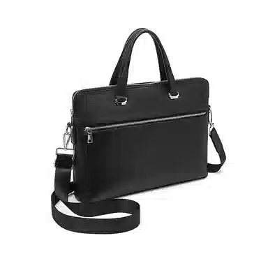 老人头 时尚商务通勤大容量斜挎包 头层牛皮 公文包 男款 黑色