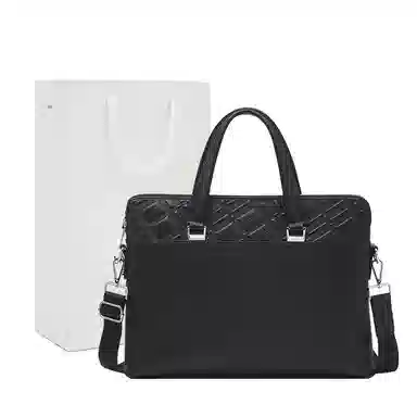 老人头 简约时尚商务通勤出差斜挎包 头层牛皮 公文包 常规 男款 黑色