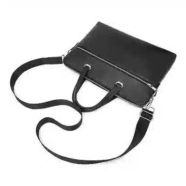 老人头 时尚商务通勤大容量斜挎包 头层牛皮 公文包 男款 黑色