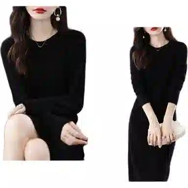 恒源祥 圆领纯色休闲长袖连衣裙 女款