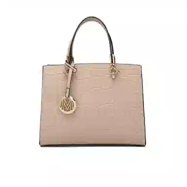 稻草人 高级感金属徽章时尚通勤 聚氨酯革 手提包 女款 黑色/杏色