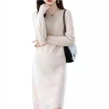 恒源祥 圆领纯色休闲长袖连衣裙 女款