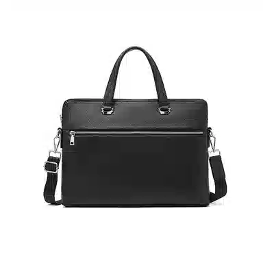 老人头 时尚商务通勤大容量斜挎包 头层牛皮 公文包 男款 黑色