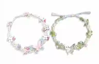 尚银福 浪漫蝴蝶花系列 森系小清新时尚优雅气质轻奢高级感 精灵公主小众创意设计冷淡风百搭手饰 合金 玉石手链 女款