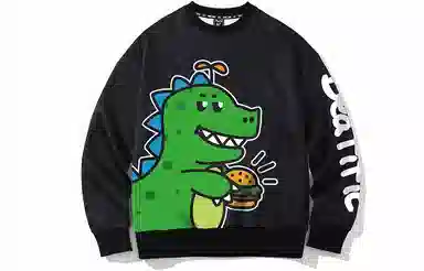 木村三社 小恐龙卡通印花宽松圆领卫衣 情侣款