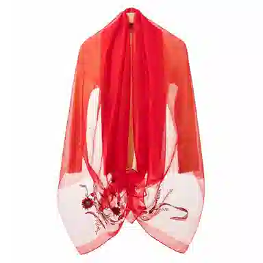 上海故事 新中式古风刺绣结婚真丝羊毛混纺 丝巾 女款