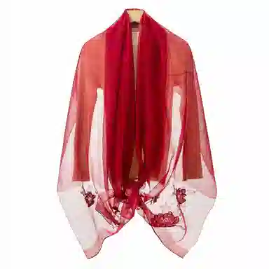 上海故事 新中式古风刺绣结婚真丝羊毛混纺 丝巾 女款