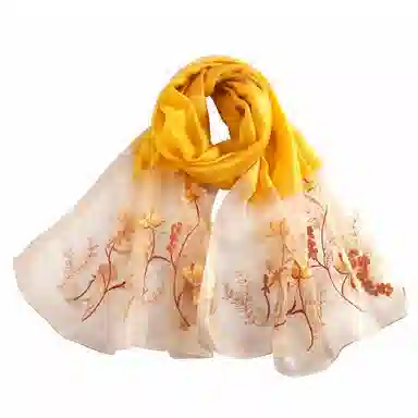 上海故事 新中式古风刺绣结婚真丝羊毛混纺 丝巾 女款