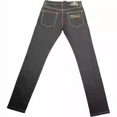 范思哲 五口袋字母刺绣长款牛仔裤 男款 黑色