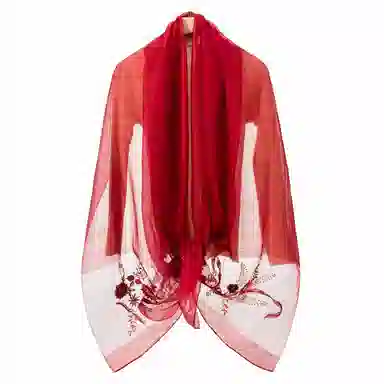 上海故事 新中式古风刺绣结婚真丝羊毛混纺 丝巾 女款