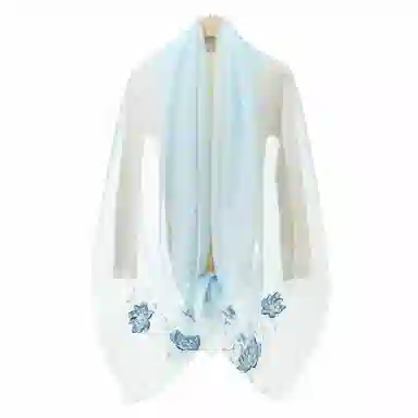 上海故事 新中式古风刺绣结婚真丝羊毛混纺 丝巾 女款