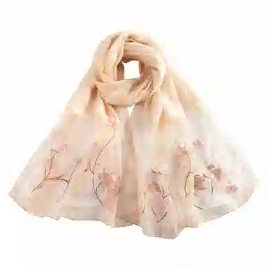 上海故事 新中式古风刺绣结婚真丝羊毛混纺 丝巾 女款