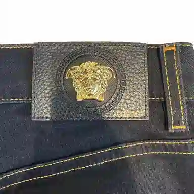 范思哲 五口袋字母刺绣长款牛仔裤 男款 黑色