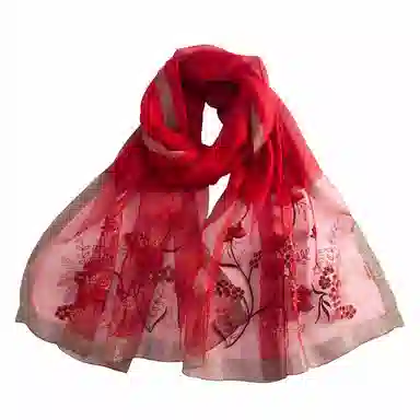 上海故事 新中式古风刺绣结婚真丝羊毛混纺 丝巾 女款