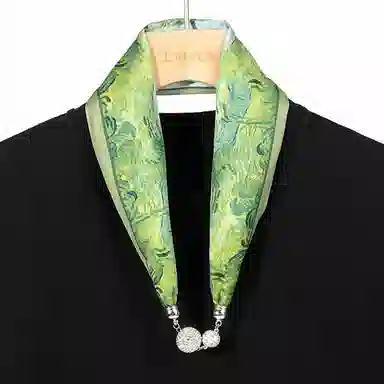 上海故事 百搭时尚磁扣气质多用吊坠锁骨链小领巾  丝巾 女款