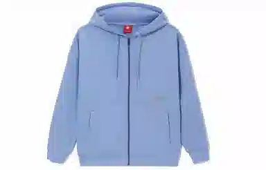 中国李宁 灵芝系列 纯色宽松拉链运动连帽卫衣外套 情侣款 蓝色