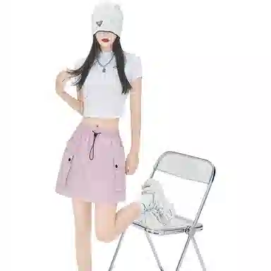 欧迪芬 高腰抽绳显瘦百搭半身裙工装短裙 女款