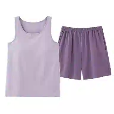 俏薇妮 柔软简约带胸垫背心无袖上衣家居服休闲舒适透气可外穿三分裤睡衣套装 女款 浅紫色