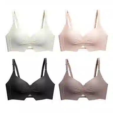 棉基因 贴合简约防滑侧收副乳全罩杯无痕大胸显小薄款防下垂聚拢文胸 女款 组合装