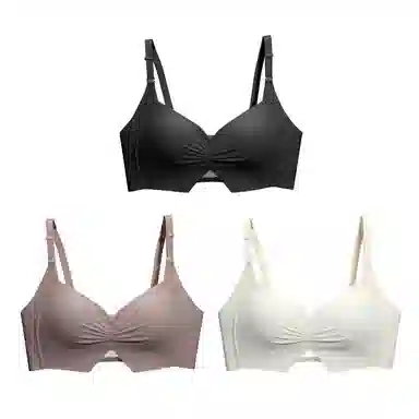棉基因 贴合简约防滑侧收副乳全罩杯无痕大胸显小薄款防下垂聚拢文胸 女款 组合装