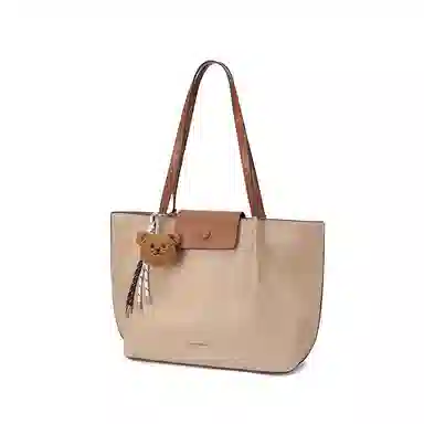 红蜻蜓 韩系潮流百搭腋下包通勤小众时尚可爱挂件手提包 牛剖层皮革拼超细纤维合成革 单肩包 常规 女款 驼色