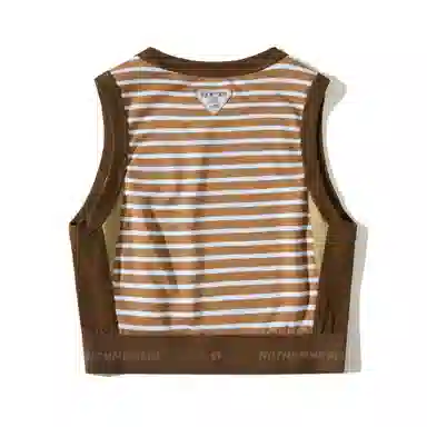 蓝岐 户外短款修身无袖打底上衣复古条纹宽肩运动背心 女款