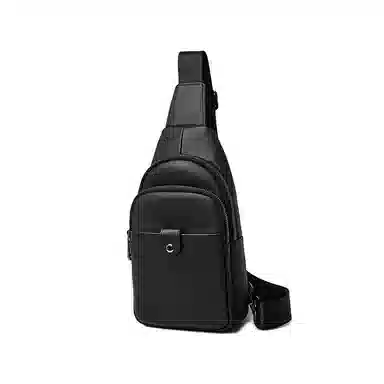 老人头 时尚简约商务轻便通勤斜挎包 头层牛皮 胸包 男款 黑色