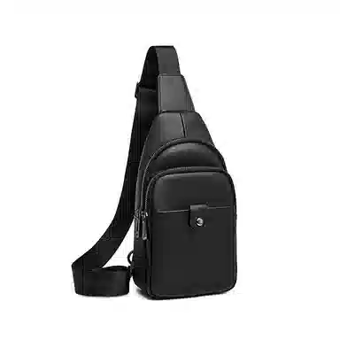 老人头 时尚简约商务轻便通勤斜挎包 头层牛皮 胸包 男款 黑色