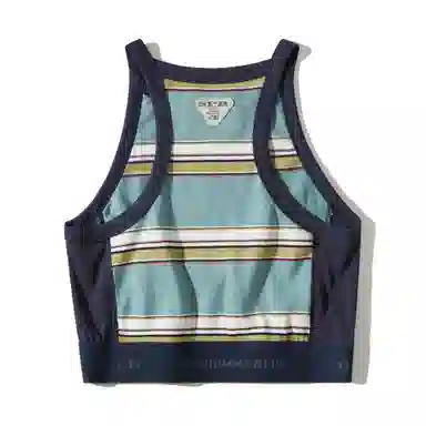 蓝岐 户外短款修身无袖打底上衣复古条纹宽肩运动背心 女款