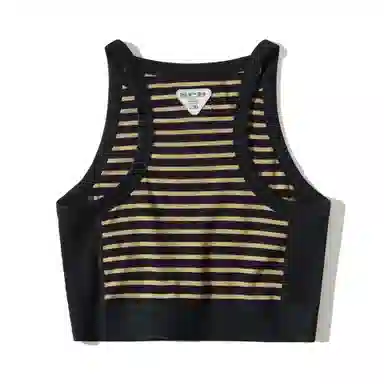蓝岐 户外短款修身无袖打底上衣复古条纹宽肩运动背心 女款
